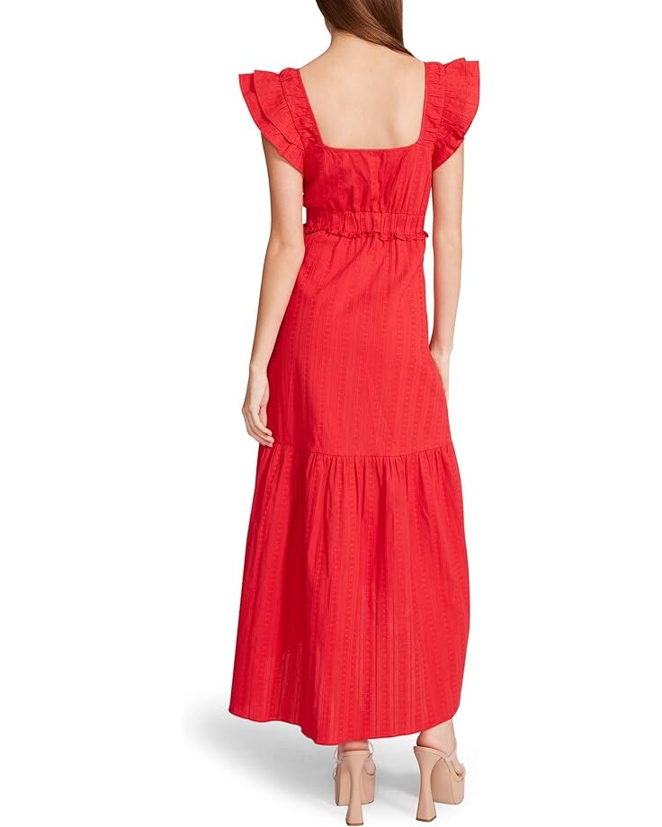 

Платье Betsey Johnson Novelty Textured Cotton Ruffle Sleeve High-Low Midi, реальный красный