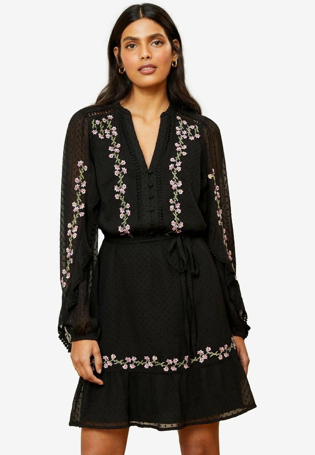 

Платье-блузка V Neck Elasticated Sleeve Belted Regular Fit Love & Roses, черный