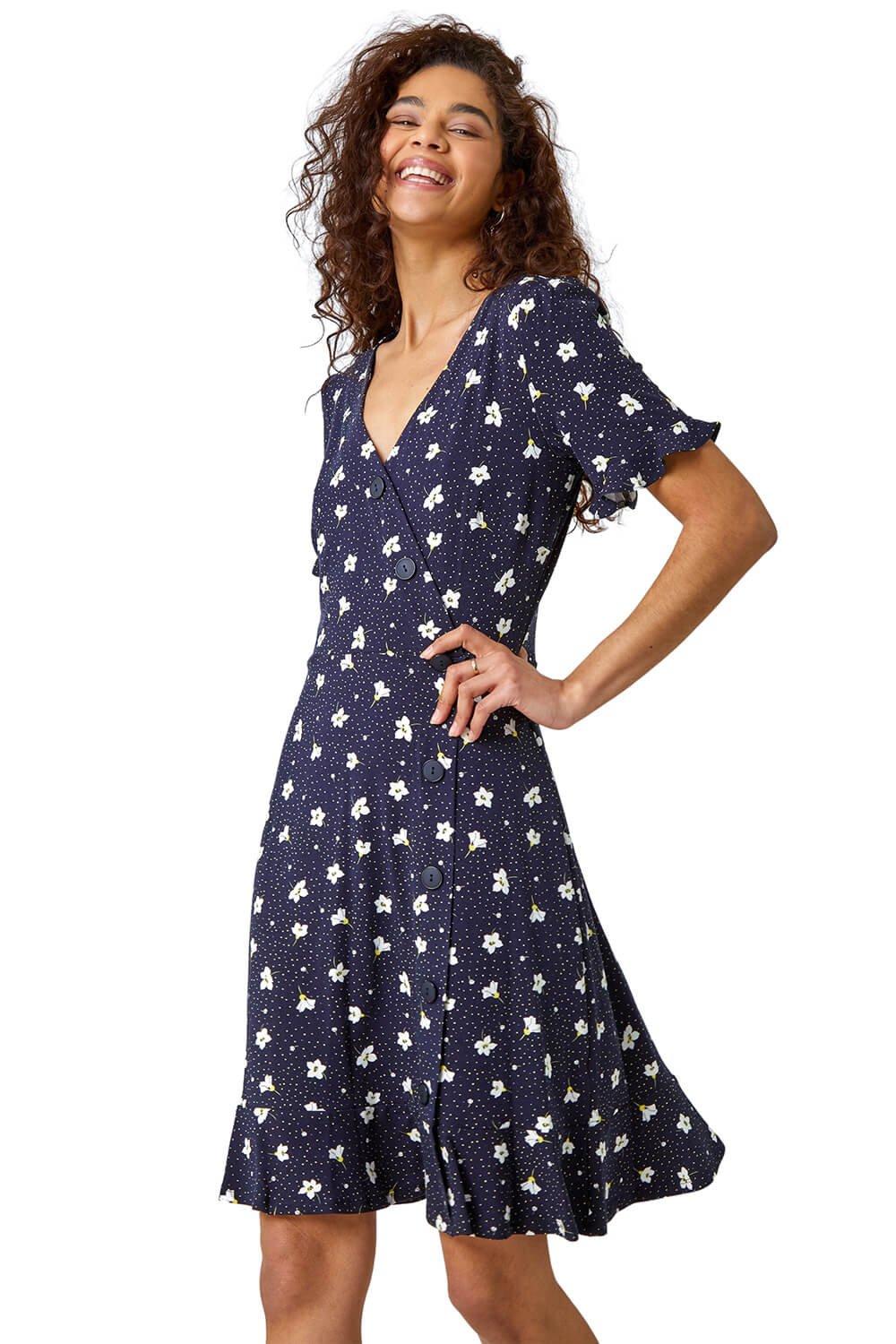 Чайное платье из эластичного джерси с цветочным принтом Roman, синий платье gar metric комбинированное с цветочным принтом 42 размер