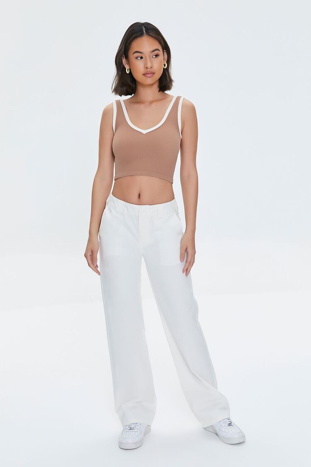 

Прямые брюки из твила Forever 21, кремовый, Бежевый