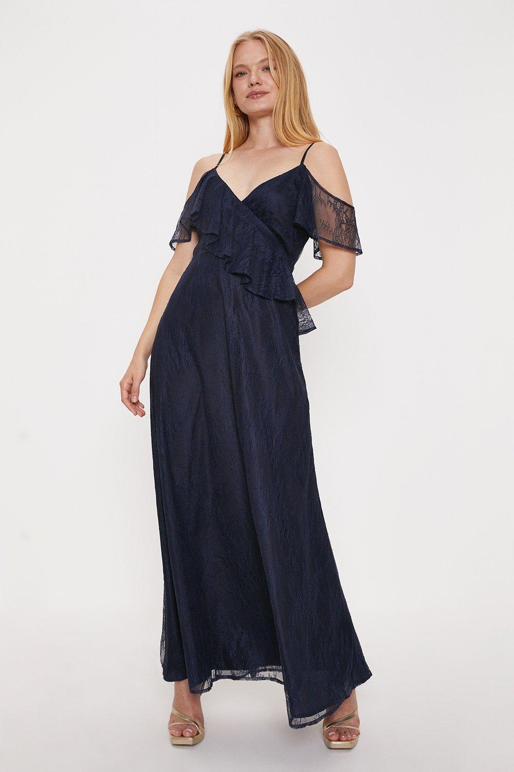 Нежное кружевное платье макси с открытыми плечами Oasis, темно-синий платье с открытыми плечами anna rita n ru 46 eu 40 m