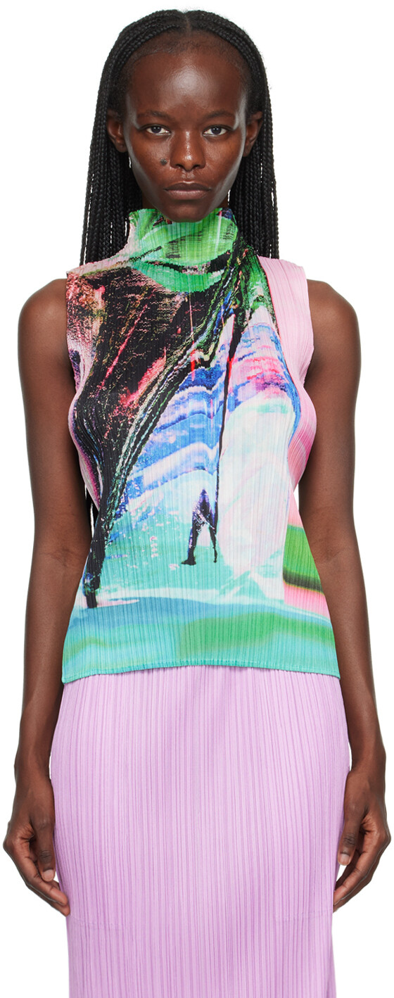 

Многоцветная зимняя майка в тропическом стиле Pleats Please Issey Miyake