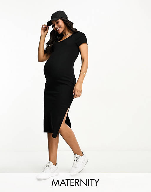 

Черное платье-футболка миди в рубчик Cotton:On Maternity