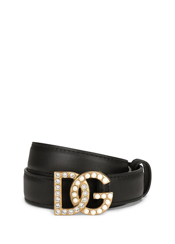 

Женский кожаный ремень с черным логотипом Dolce&Gabbana
