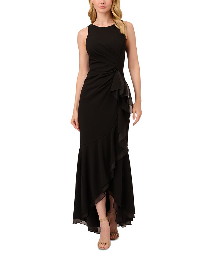 цена Женское платье с высоким и низким вырезом без рукавов и рюшами Adrianna Papell, черный