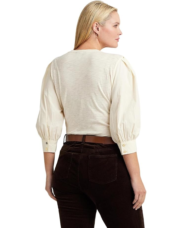 

Топ LAUREN Ralph Lauren Plus-Size Jersey & Poplin Puff-Sleeve Top, цвет Mascarpone Cream