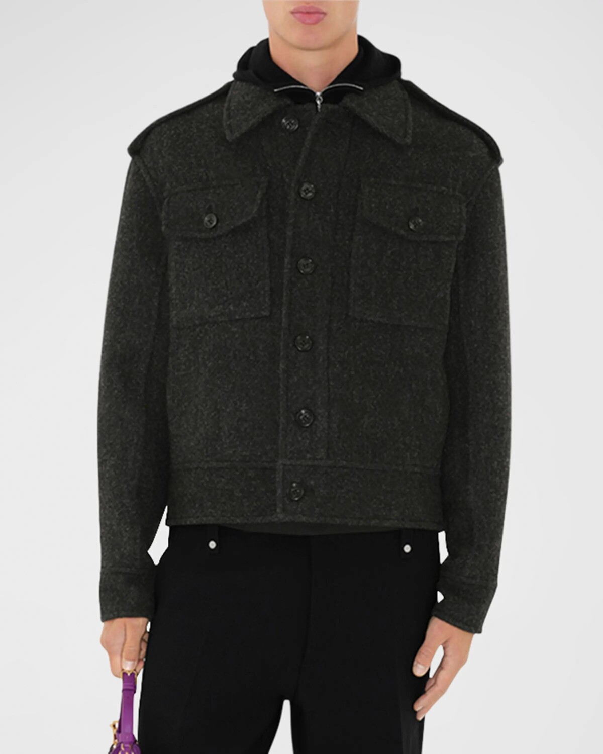 

Мужская шерстяная куртка-бомбер в стиле милитари Burberry, цвет Dark Charcoal Melang