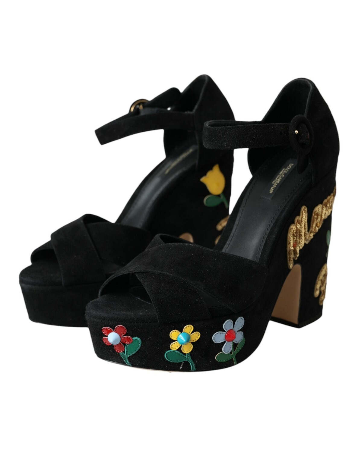 

Dolce & Gabbana Босоножки на каблуке с цветочным принтом и ремешком на щиколотке Женская обувь, черный