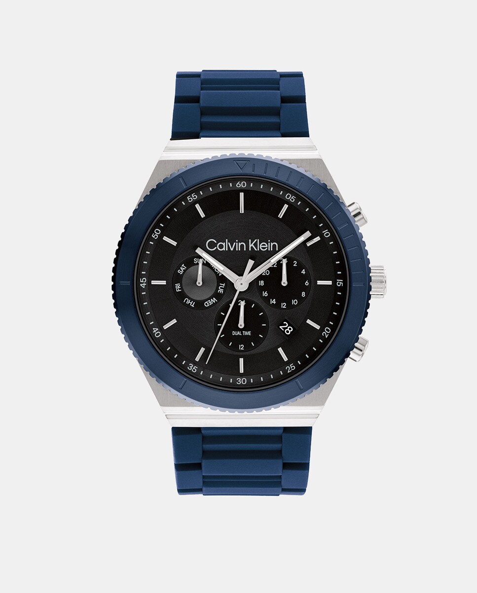 CK Fearless 25200307 Многофункциональные синие силиконовые мужские часы Calvin Klein, синий