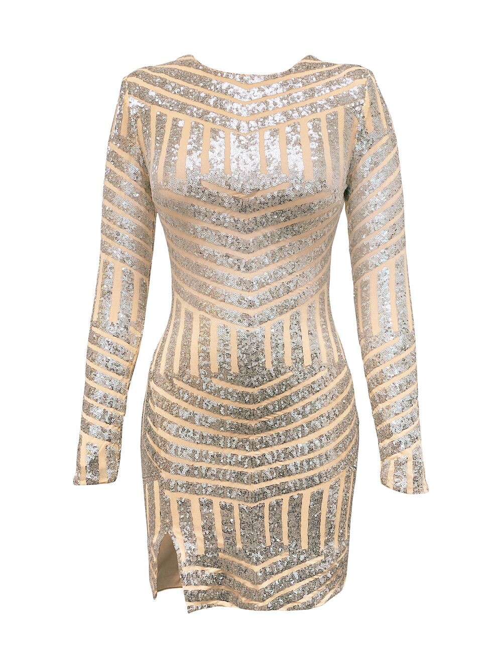 

Мини-платье Nathalia с длинными рукавами Dress The Population, серебряный