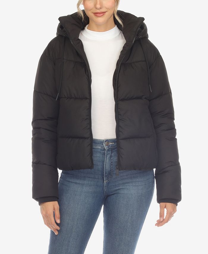 цена Женская куртка-бомбер-пуховик на молнии спереди с капюшоном White Mark, черный