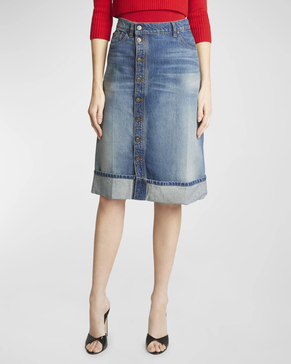 

Джинсовая юбка на пуговицах спереди Victoria Beckham, цвет Vintage Indigo
