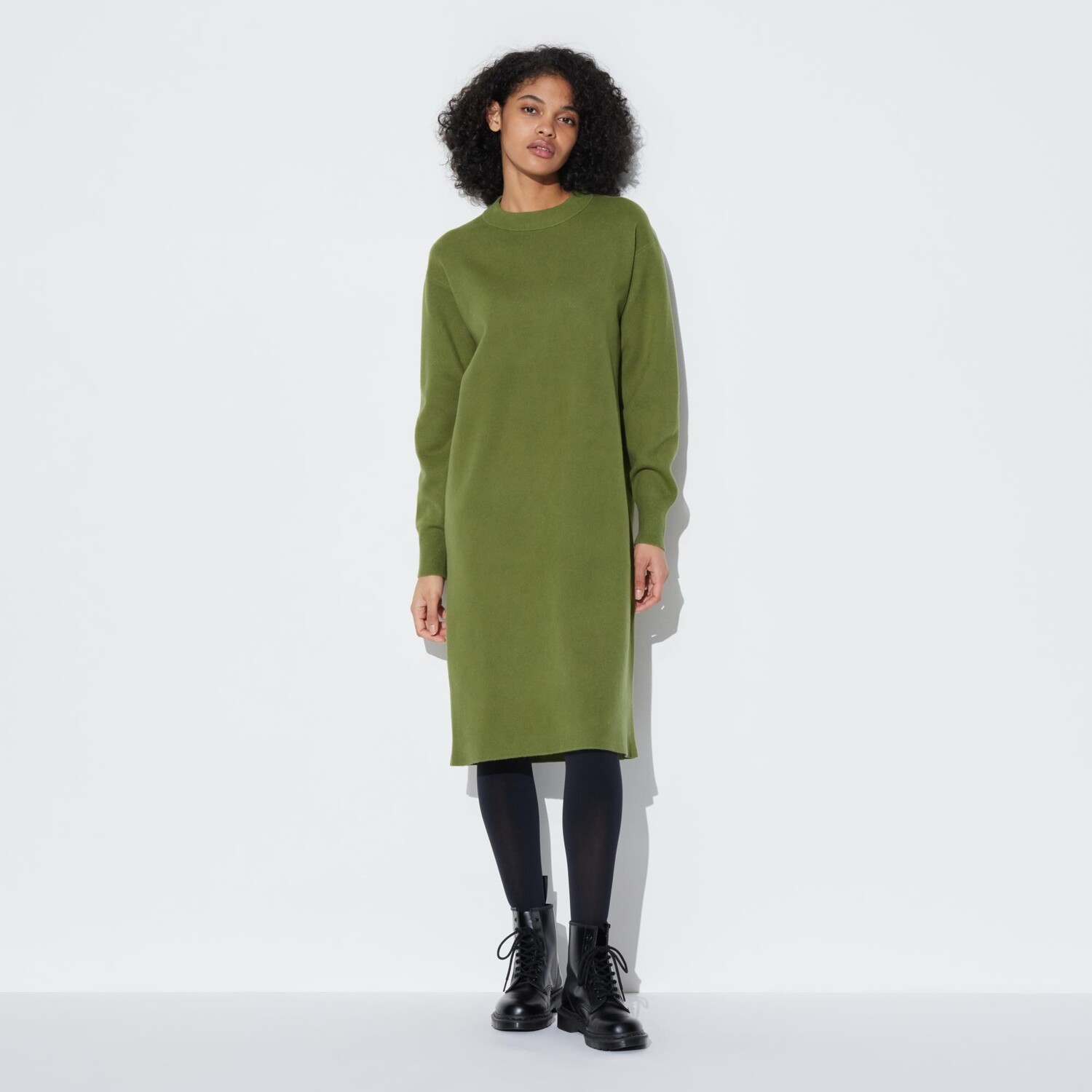 

Платье из пряжи Суфле (гладкое, длинный рукав) UNIQLO, зеленый