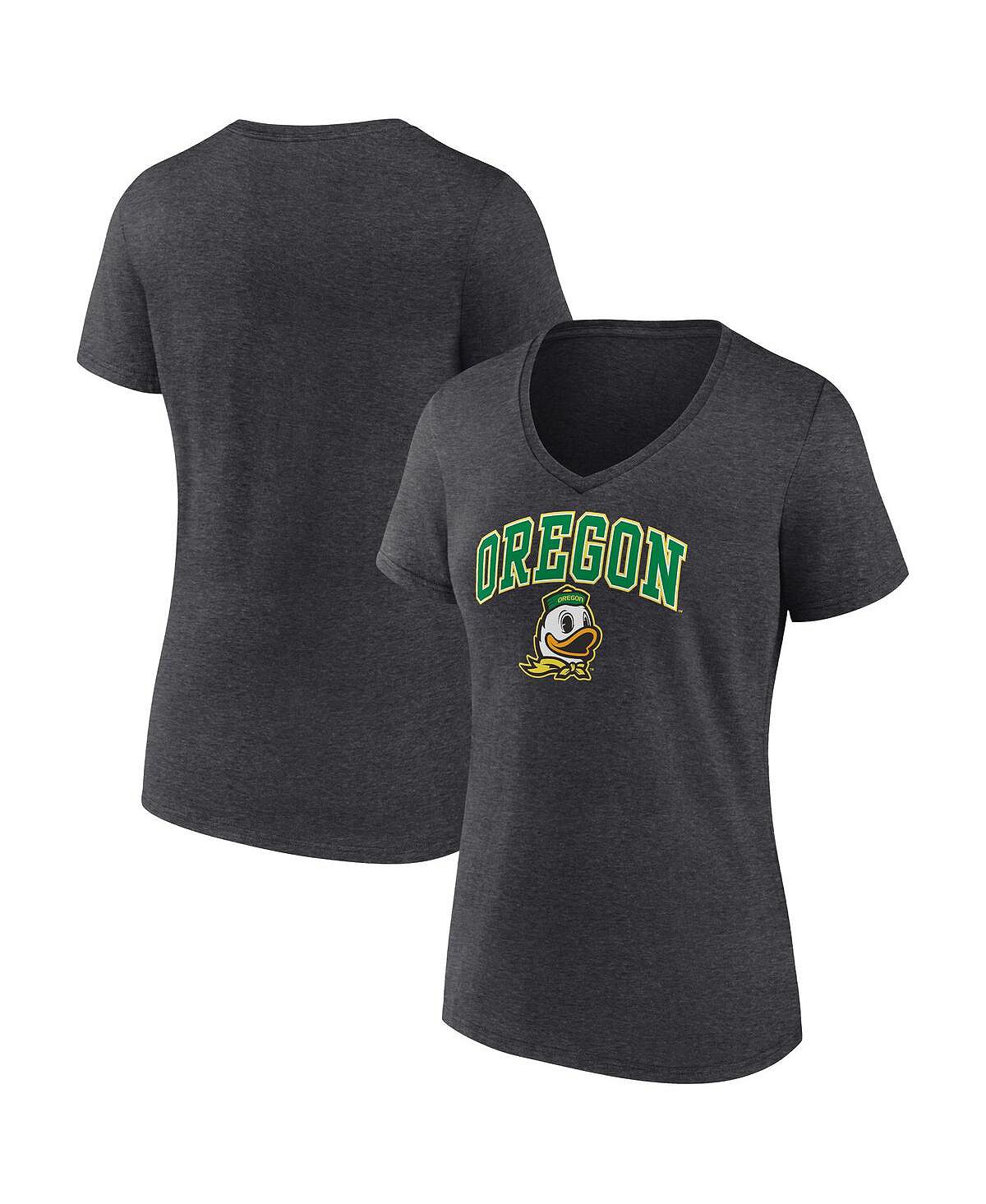 

Женская футболка с v-образным вырезом и фирменным логотипом Heather Charcoal Oregon Ducks Evergreen Campus Fanatics