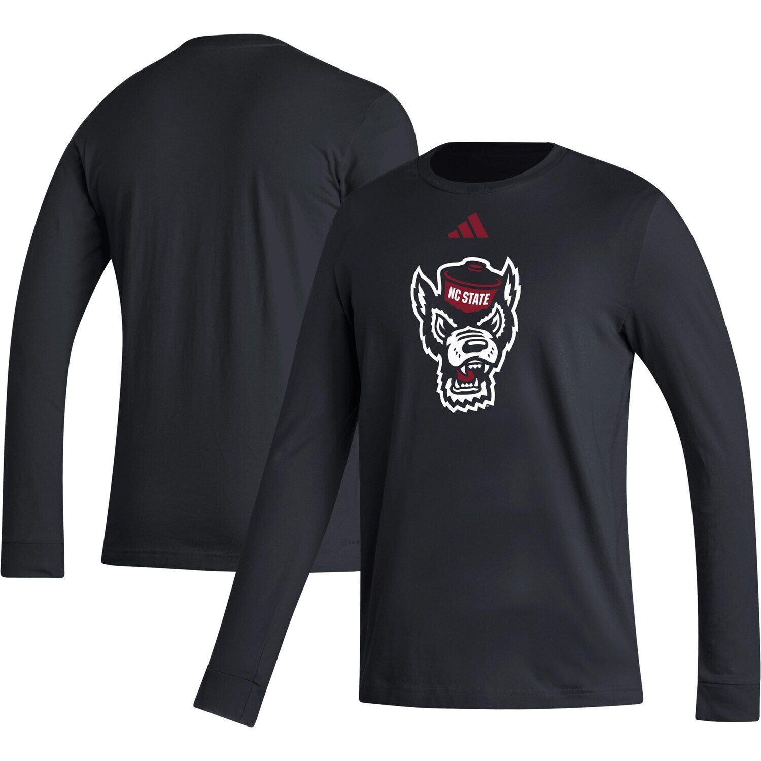 

Мужская черная футболка с длинным рукавом и логотипом NC State Wolfpack Locker Fresh adidas