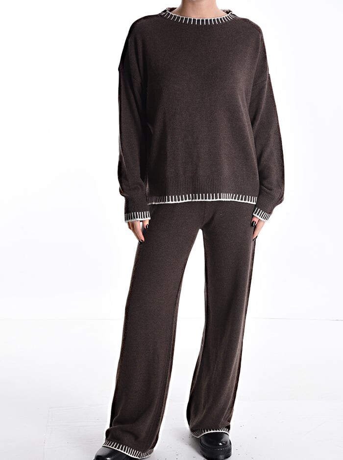 

Круглый вырез Cashmere Blend Co-ord, коричневый