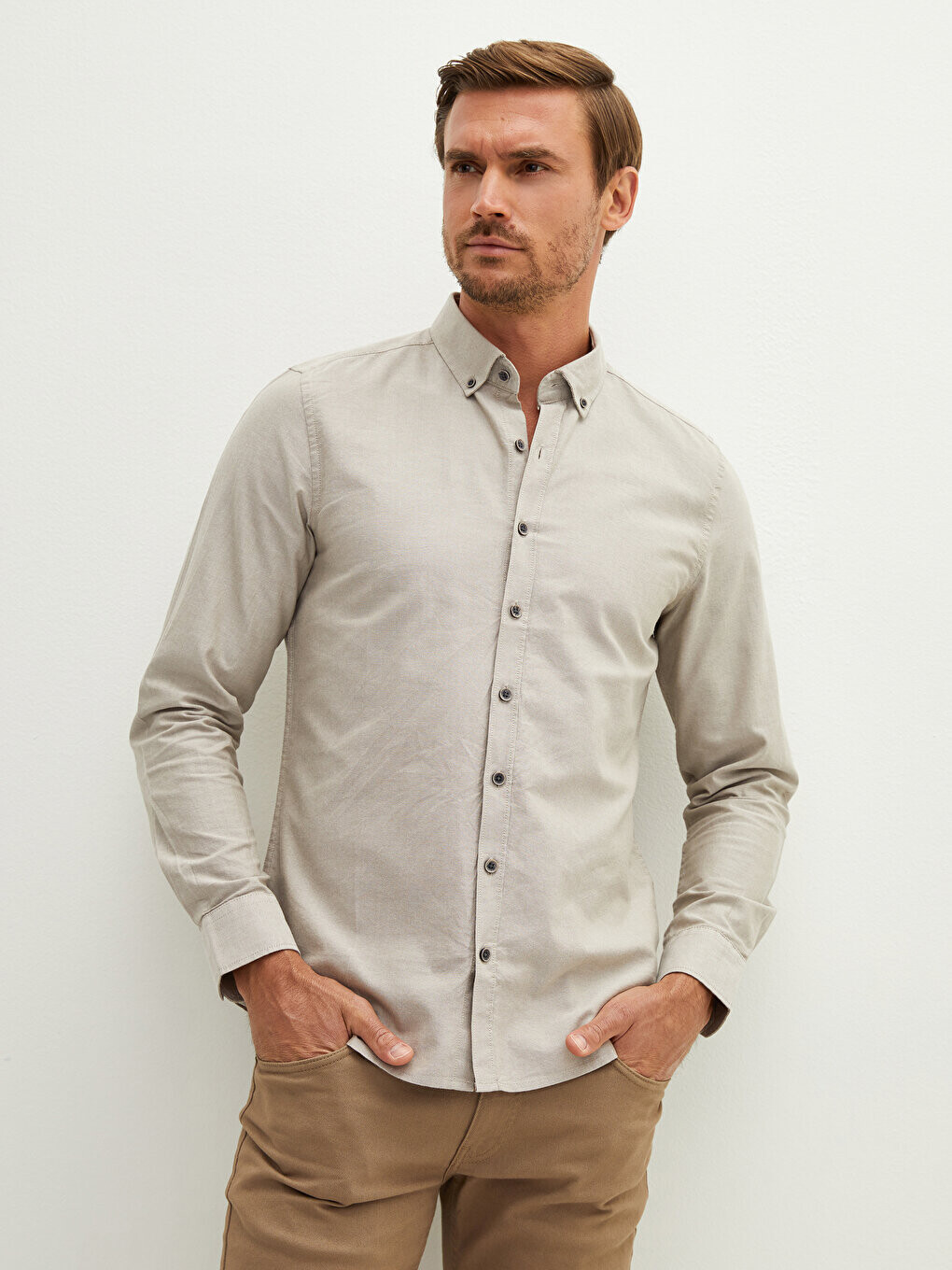 

Мужская оксфордская рубашка Slim Fit с длинным рукавом LCWAIKIKI Basic