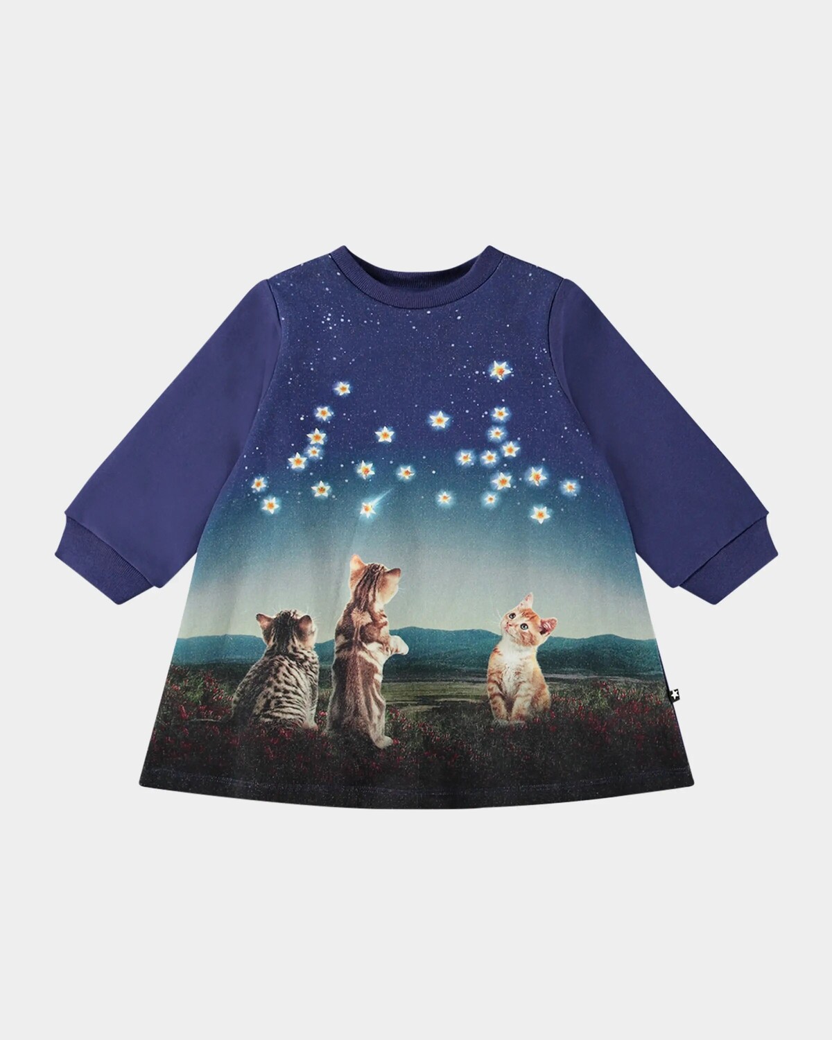 

Платье с анимированным рисунком Corey для девочек, размер 6M-2 Molo, цвет Kitten Star Blue