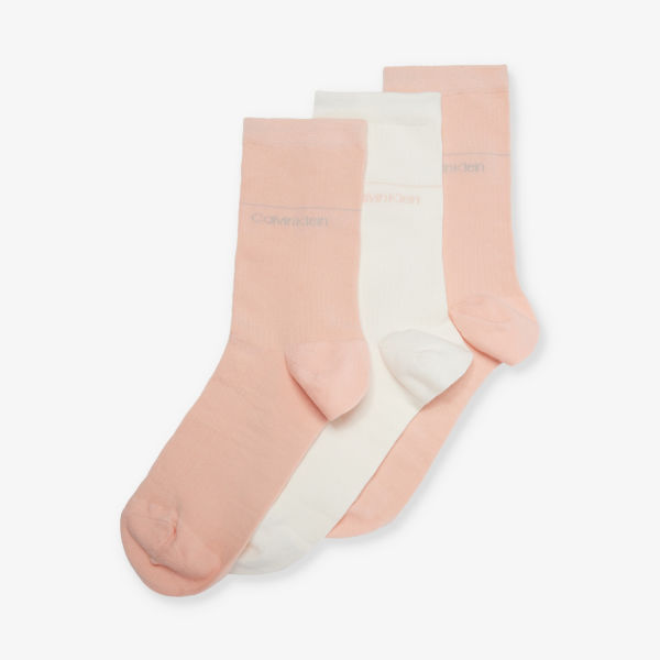 Комплект из трех носков с фирменным принтом из смесового хлопка Calvin Klein, розовый