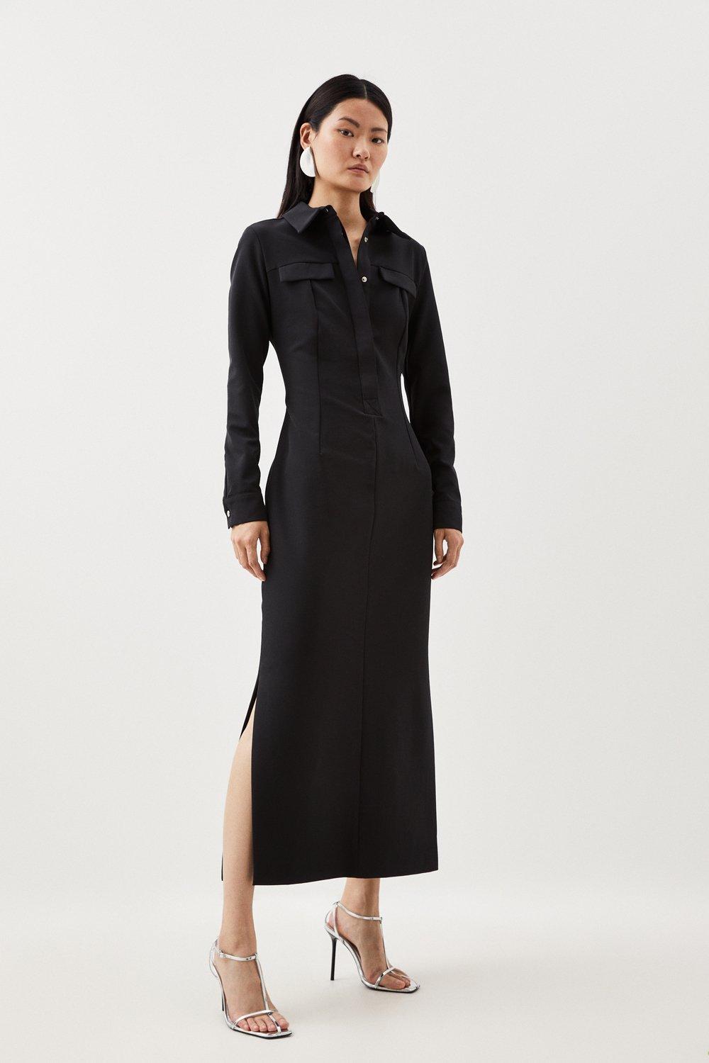 Компактное миди-платье-рубашка из эластичной ткани на заказ Karen Millen, черный платье рубашка из крепа на заказ karen millen черный