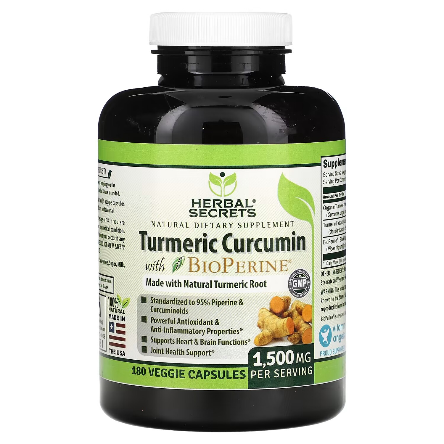

Куркумин с биоперином Herbal Secrets, 750 мг, 180 растительных капсул