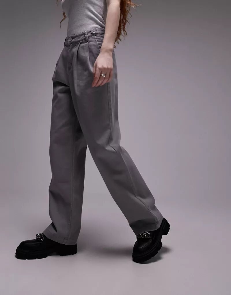 Серые прямые брюки с пуговицами Topshop