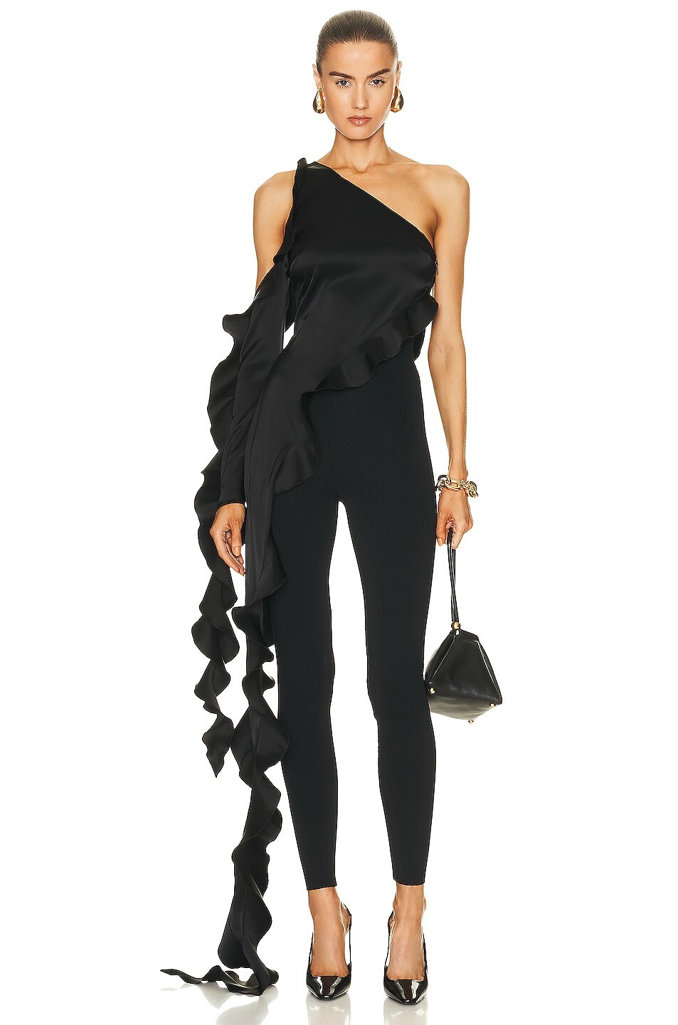 

Топ David Koma Asymmetric One Shoulder Ruffle, черный