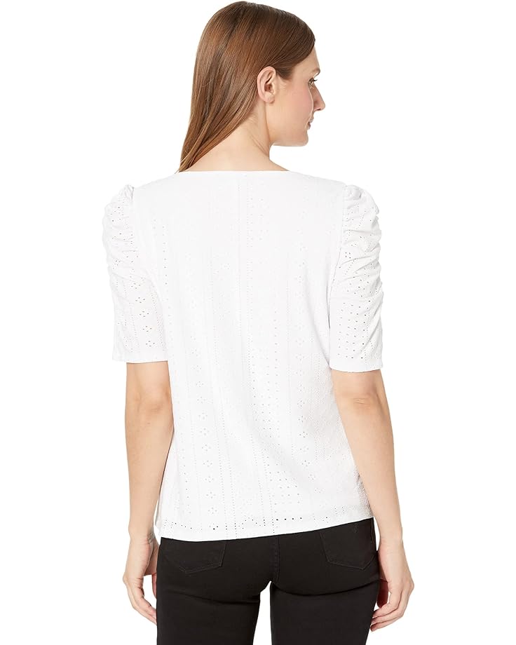 Топ Vince Camuto Short Sleeve Ruched Knit Eyelet Top, цвет Ultra White