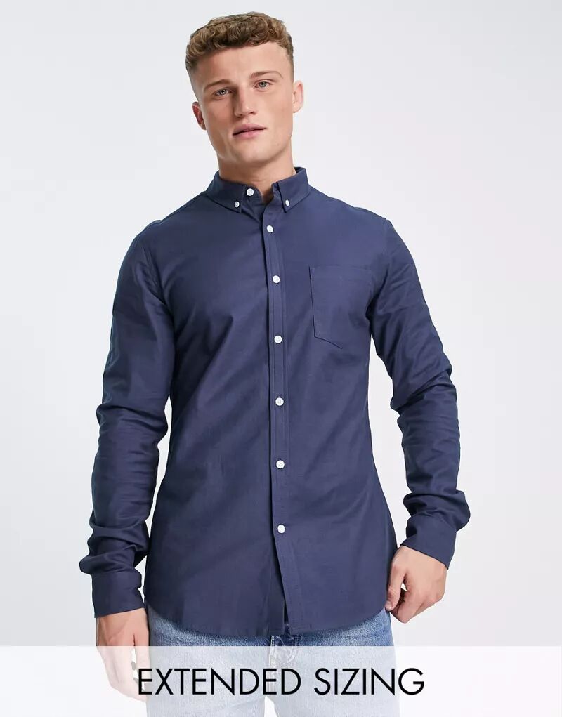 Темно-синяя узкая оксфордская рубашка узкого кроя ASOS мужская однотонная темно синяя узкая хлопковая оксфордская рубашка bci jack