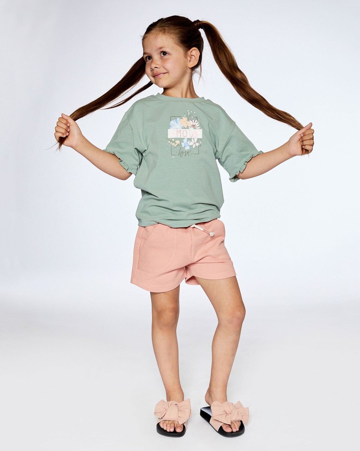 

Топ из органического хлопка с принтом и оборками оливково-зеленого цвета Deux par Deux