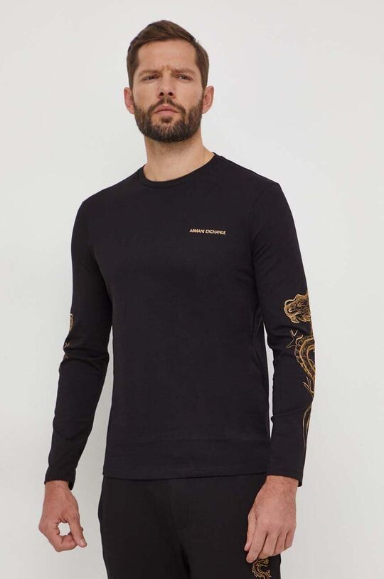 

Хлопковый топ с длинными рукавами Armani Exchange, черный