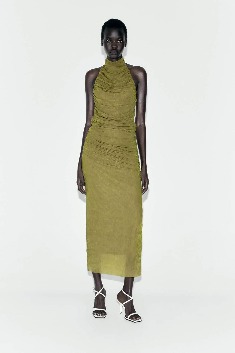 

Юбка миди из органзы с оборками Zara, светло-зеленый