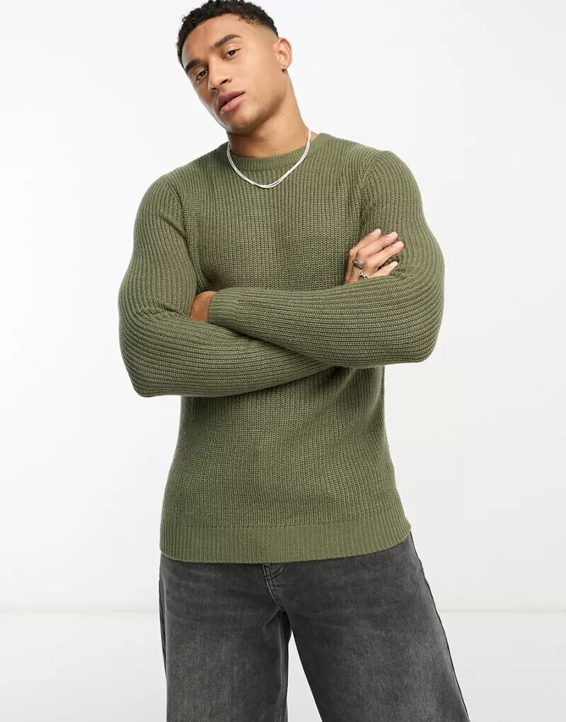 

Свитер цвета хаки с круглым вырезом Jack & Jones