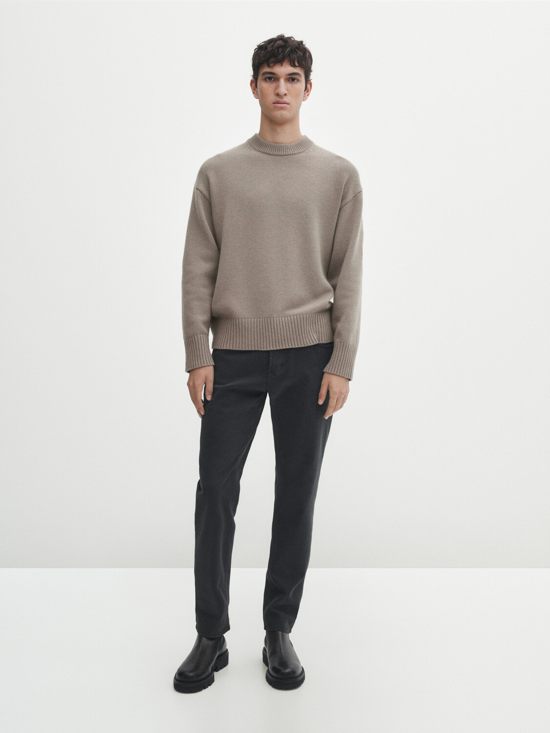 

Узкие брюки из денима Massimo Dutti, хаки
