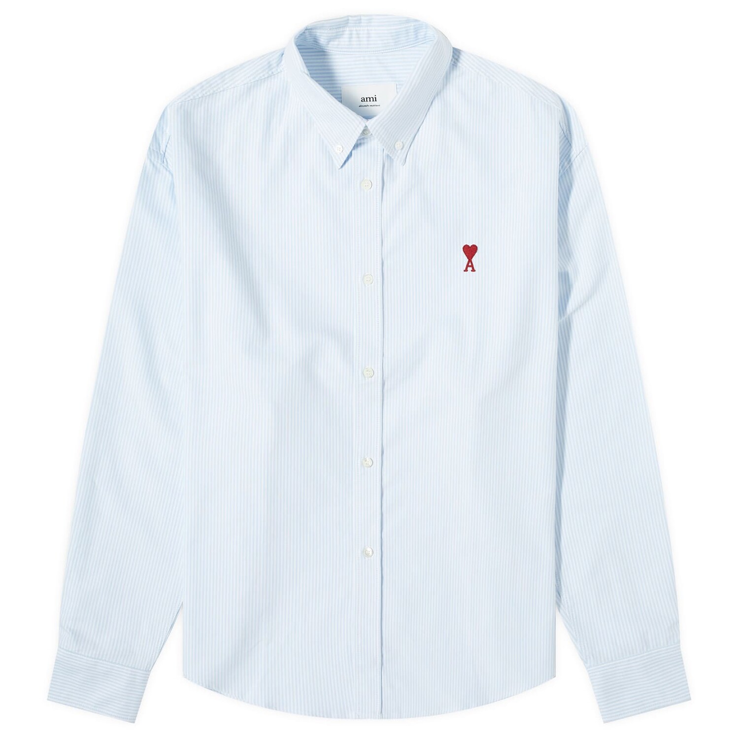 

Рубашка Ami Paris Heart Striped Button Down Oxford Shirt, цвет Sky Blue & White