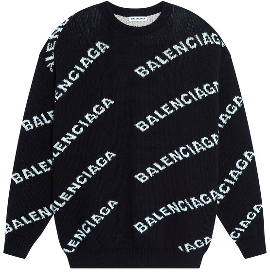 

Свитер с логотипом по всей длине Balenciaga, черный/белый