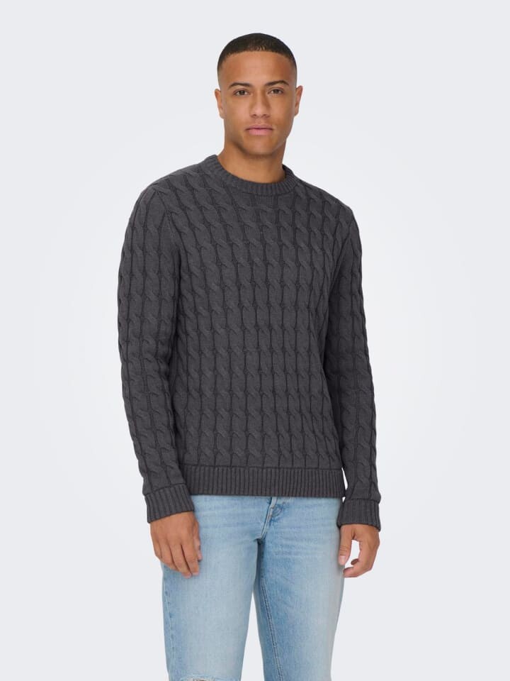 

Пуловер Only&Sons Strick Rundhals Normal Fit langarm, темно-серый