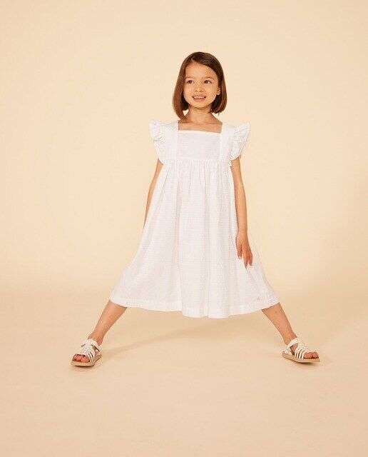 

Хлопковое платье без рукавов Façonné для девочки Petit Bateau, белый