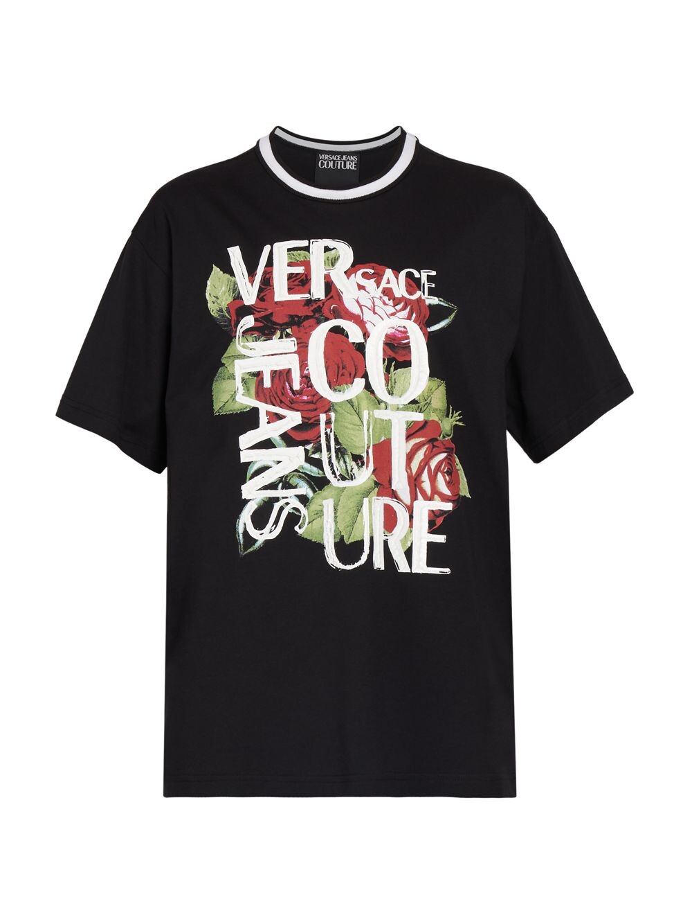 

Хлопковая футболка классического кроя с короткими рукавами и логотипом Versace Jeans Couture, черный