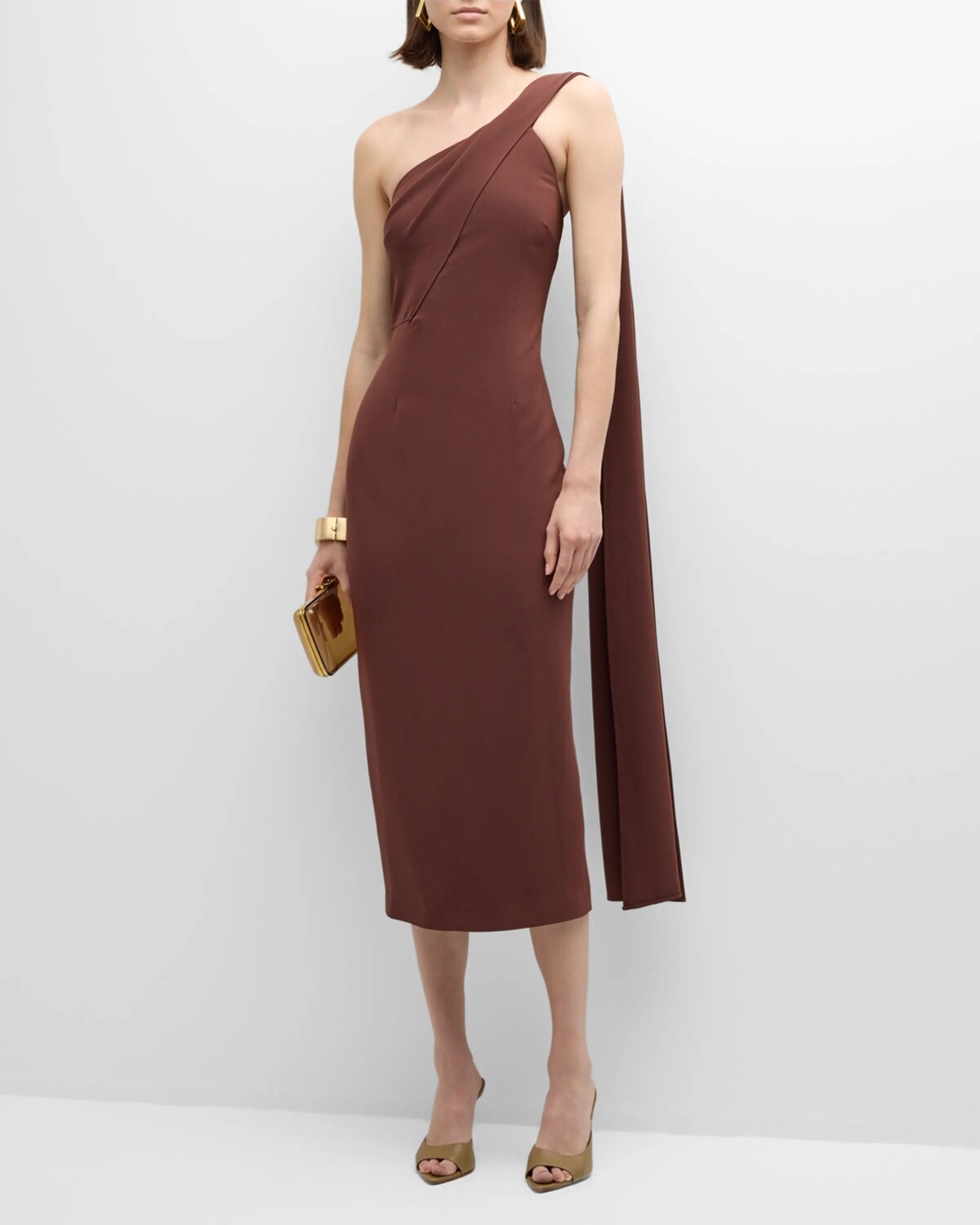 

Платье миди из плотного кади с асимметричной драпировкой Roland Mouret, цвет Brown