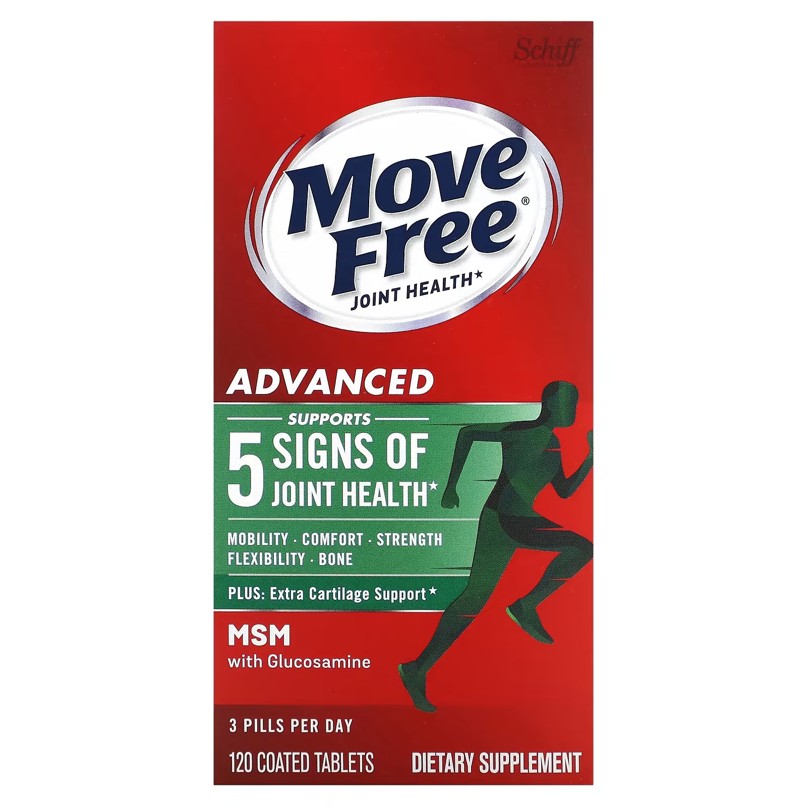 Schiff Move Free Joint Health Advanced Plus МСМ с глюкозамином 120 таблеток, покрытых оболочкой schiff move free advanced добавка для здоровья суставов с глюкозамином хондроитином и мсм 120 таблеток покрытых оболочкой