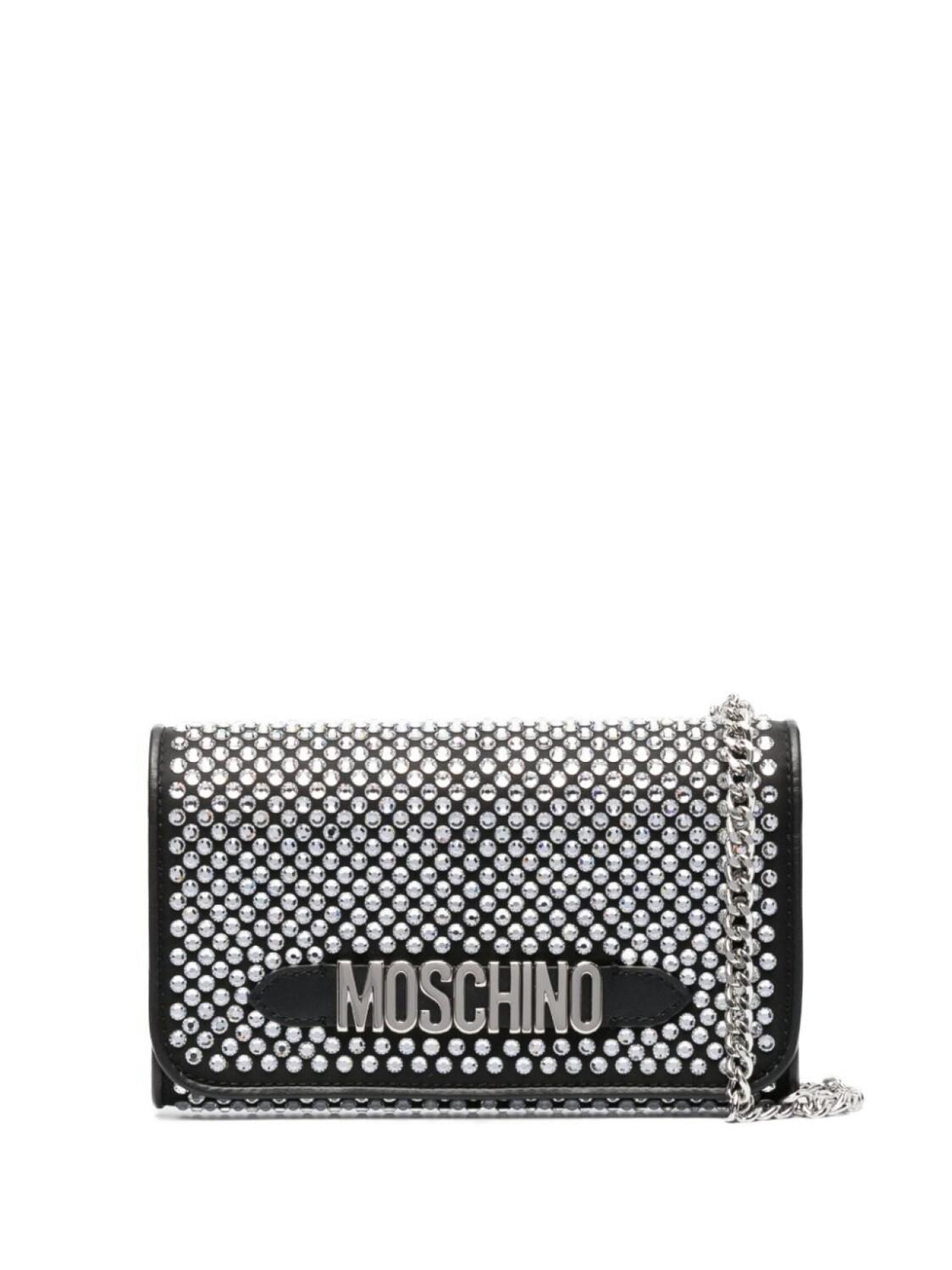 

Клатч с кристаллами и логотипом Moschino, черный