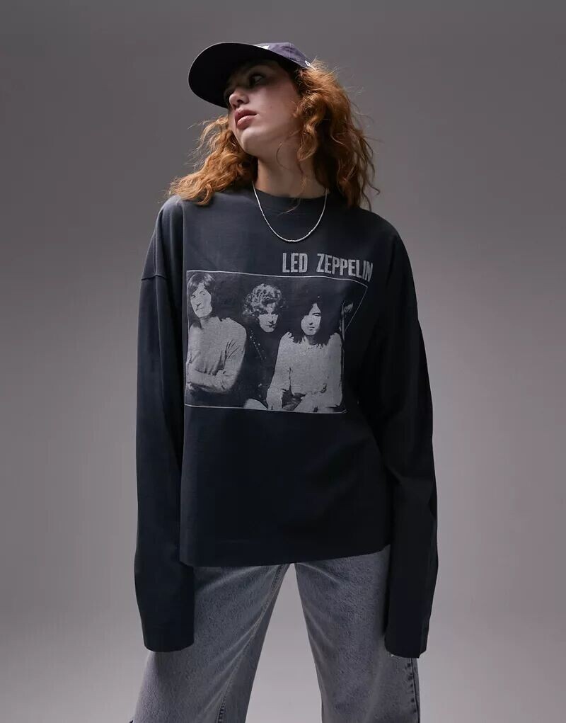 

Футболка Topshop темно-серого цвета с фигурным принтом Led Zeppelin