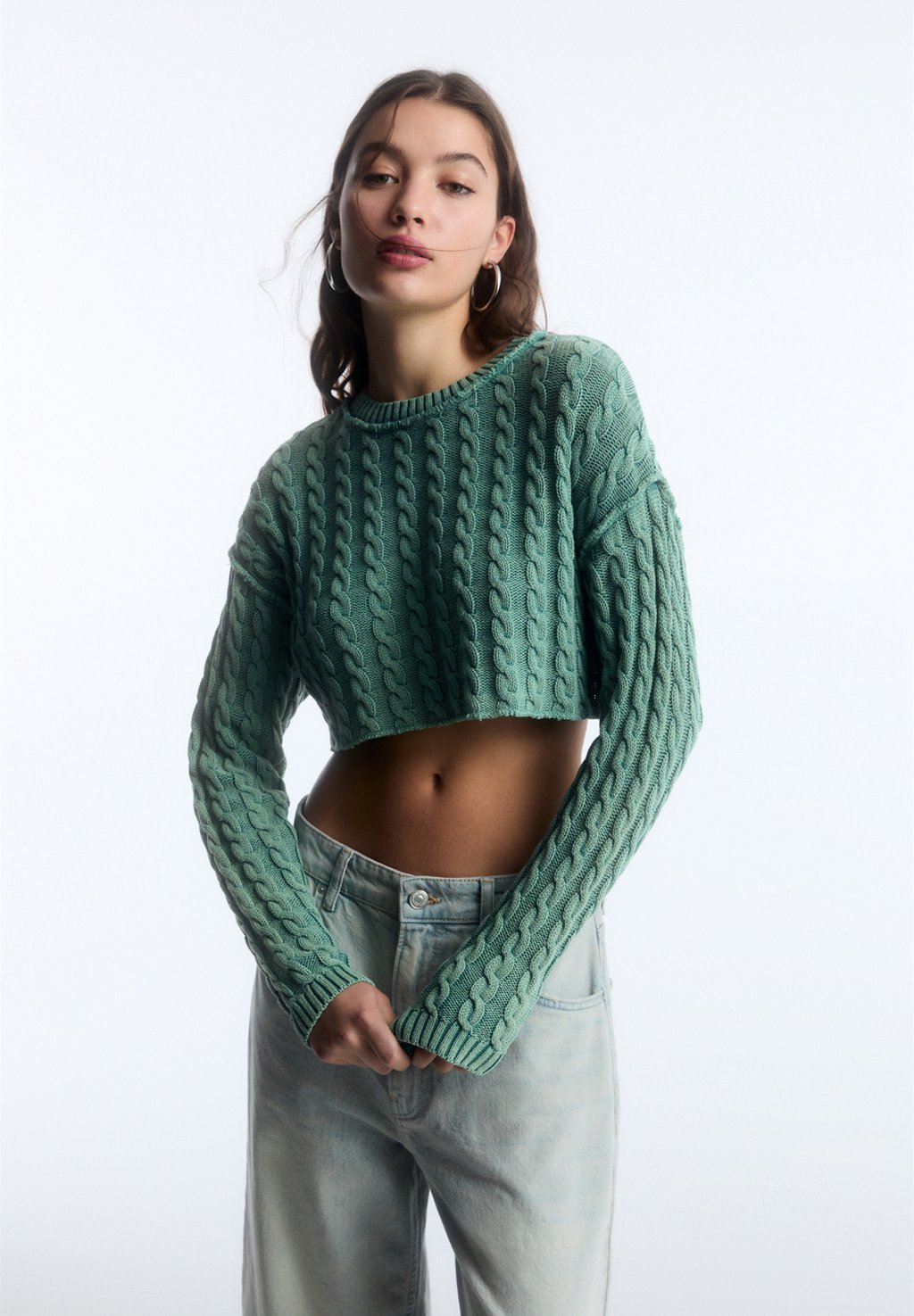 Вязаный свитер CABLE PULL&BEAR, цвет green Pull&Bear