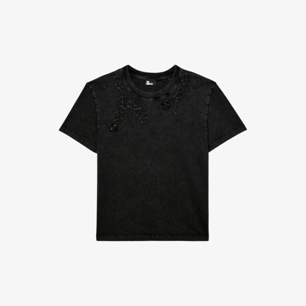 

Хлопковая футболка с круглым вырезом и короткими рукавами The Kooples, черный