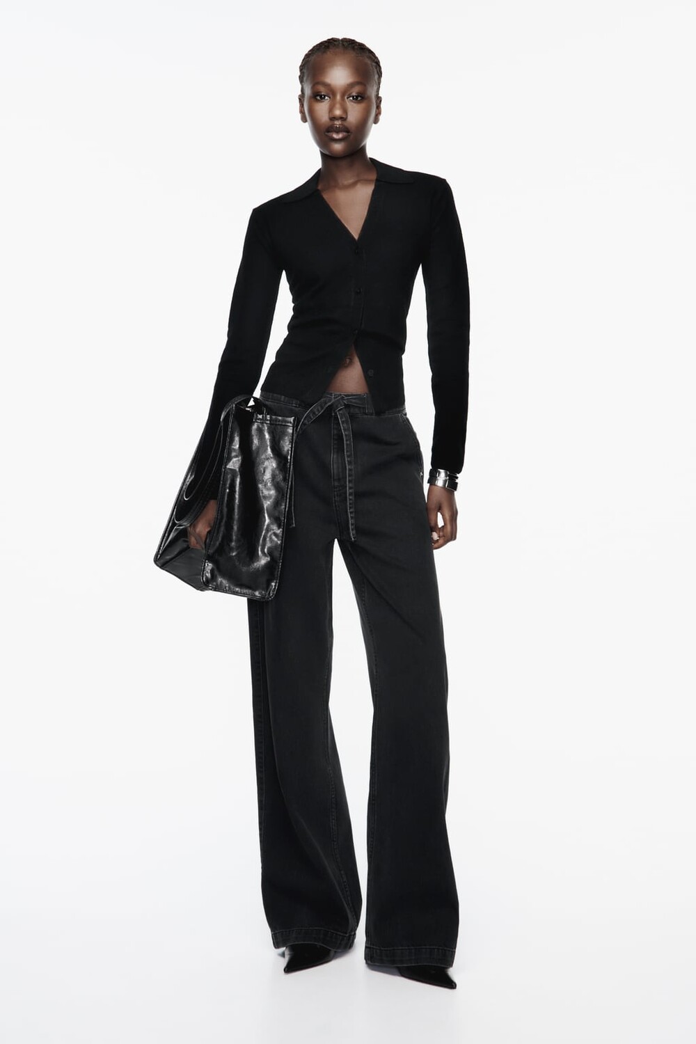 

Широкие джинсы с высокой посадкой Z1975 ZARA, черный