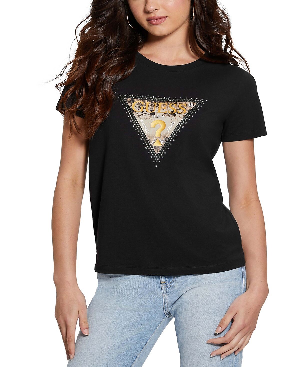 

Женская хлопковая футболка с логотипом с шипами GUESS