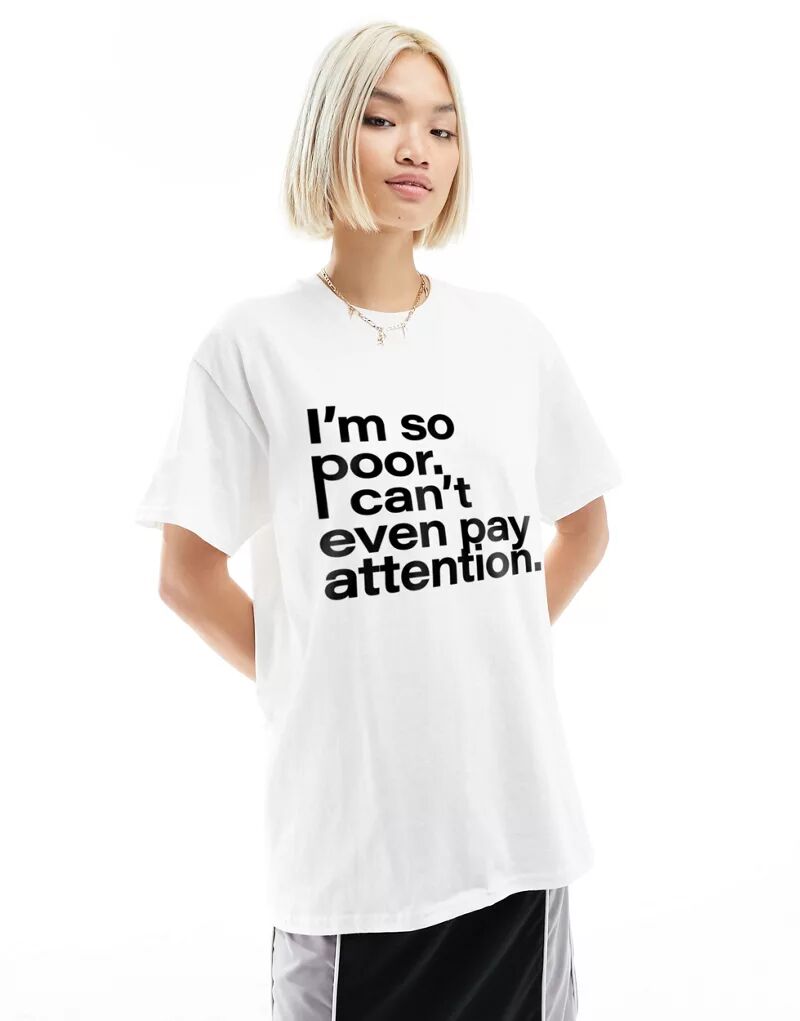 Белая футболка оверсайз с графическим принтом Pay Attention ASOS