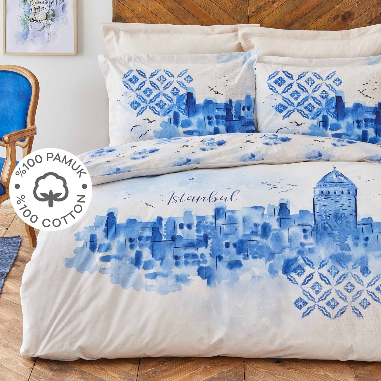 

Karaca Home Galata Синий Комплект постельного белья из 100 % хлопка