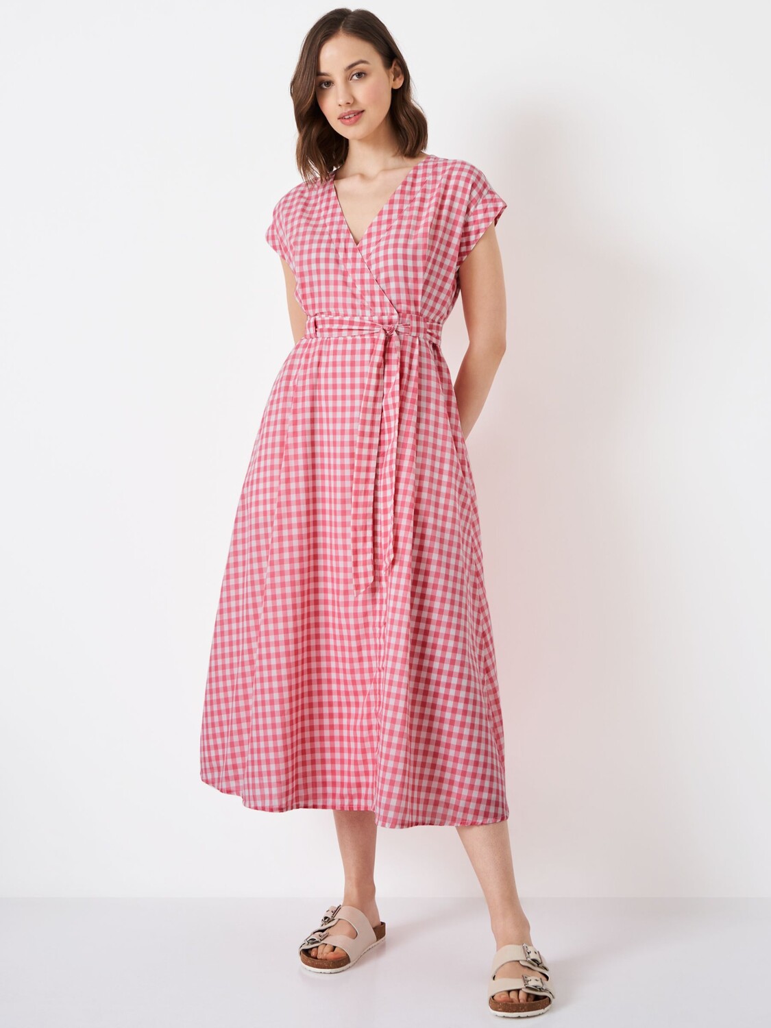 

Платье миди с запахом Gemma Gingham Crew Clothing, розовый
